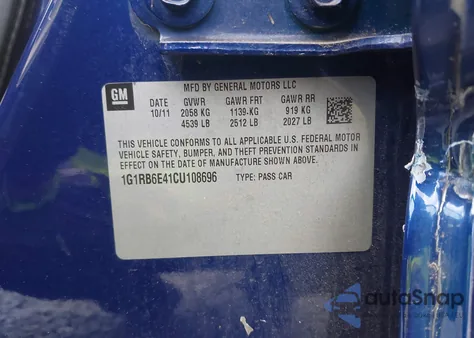 2012 Chevrolet Volt from USA, damaged, VIN 1G1RB6E41CU108696